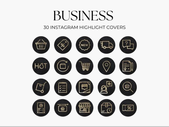 Black Marble & Gold Business Highlight Icons