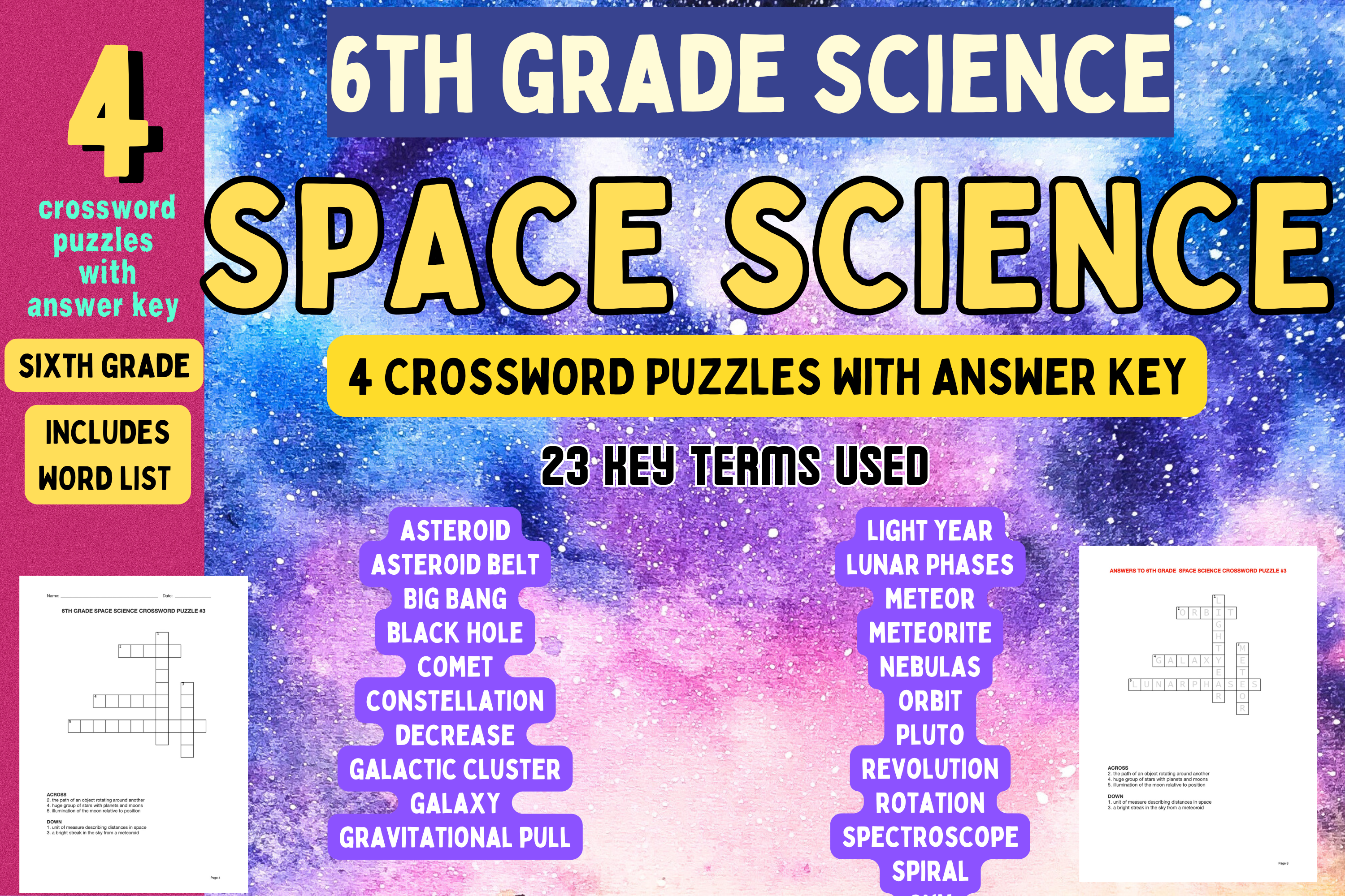 Sixth Grade Space Science Crosswords Graphic by Charm Creatives ...