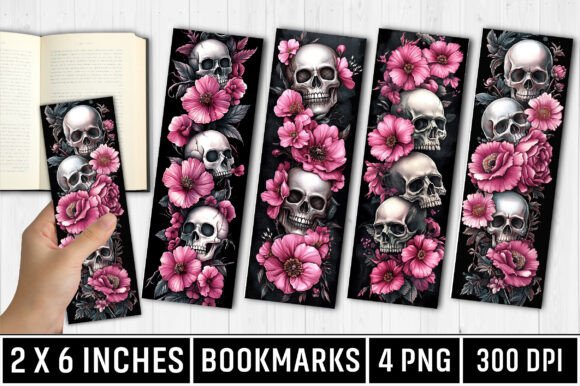 Skulls and Roses Bookmarks V. 18 Graphic Print Templates By BEE CREATION
