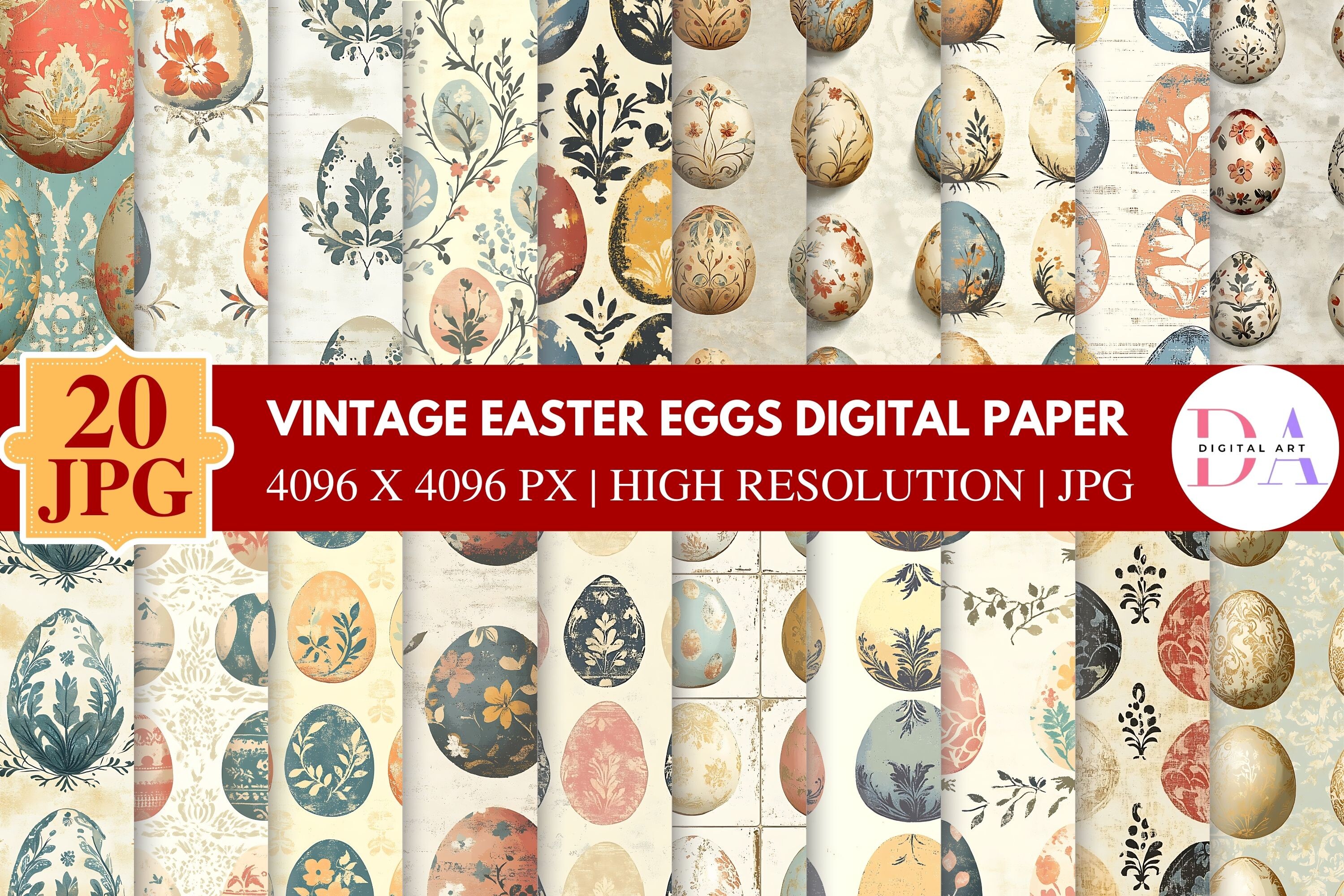 Vintage Easter Eggs Digital Paper Graphic by DIGITAL ART · Creative Fabrica