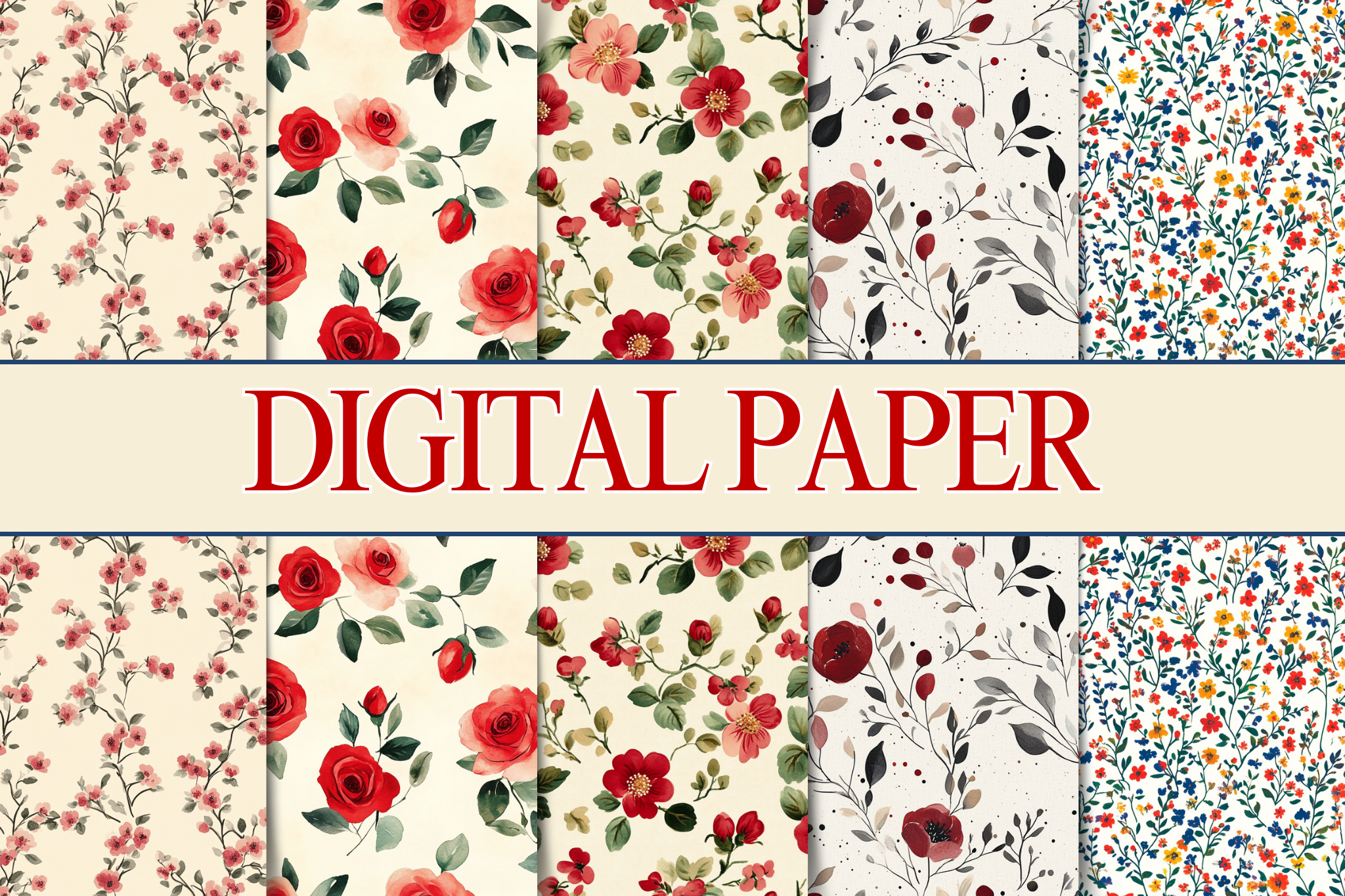Watercolor Floral Digital Paper Bundle Graphic by craftsmaker ...