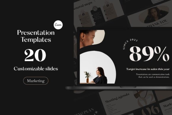 20 Marketing Canva Presentation Template for campaign and strategy slides