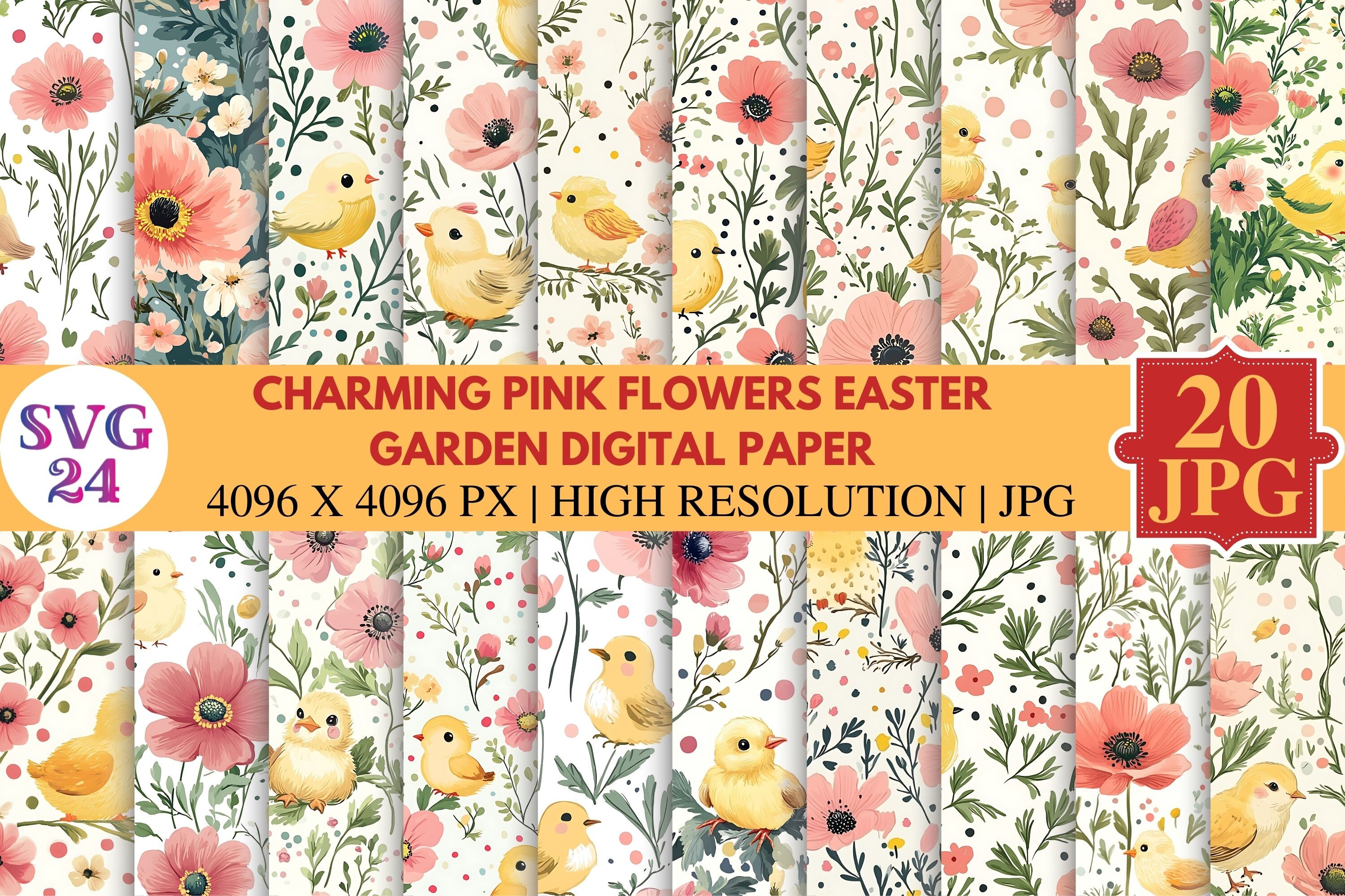 Charming Pink Flowers Easter Garden Digi Graphic by SVG24 · Creative ...
