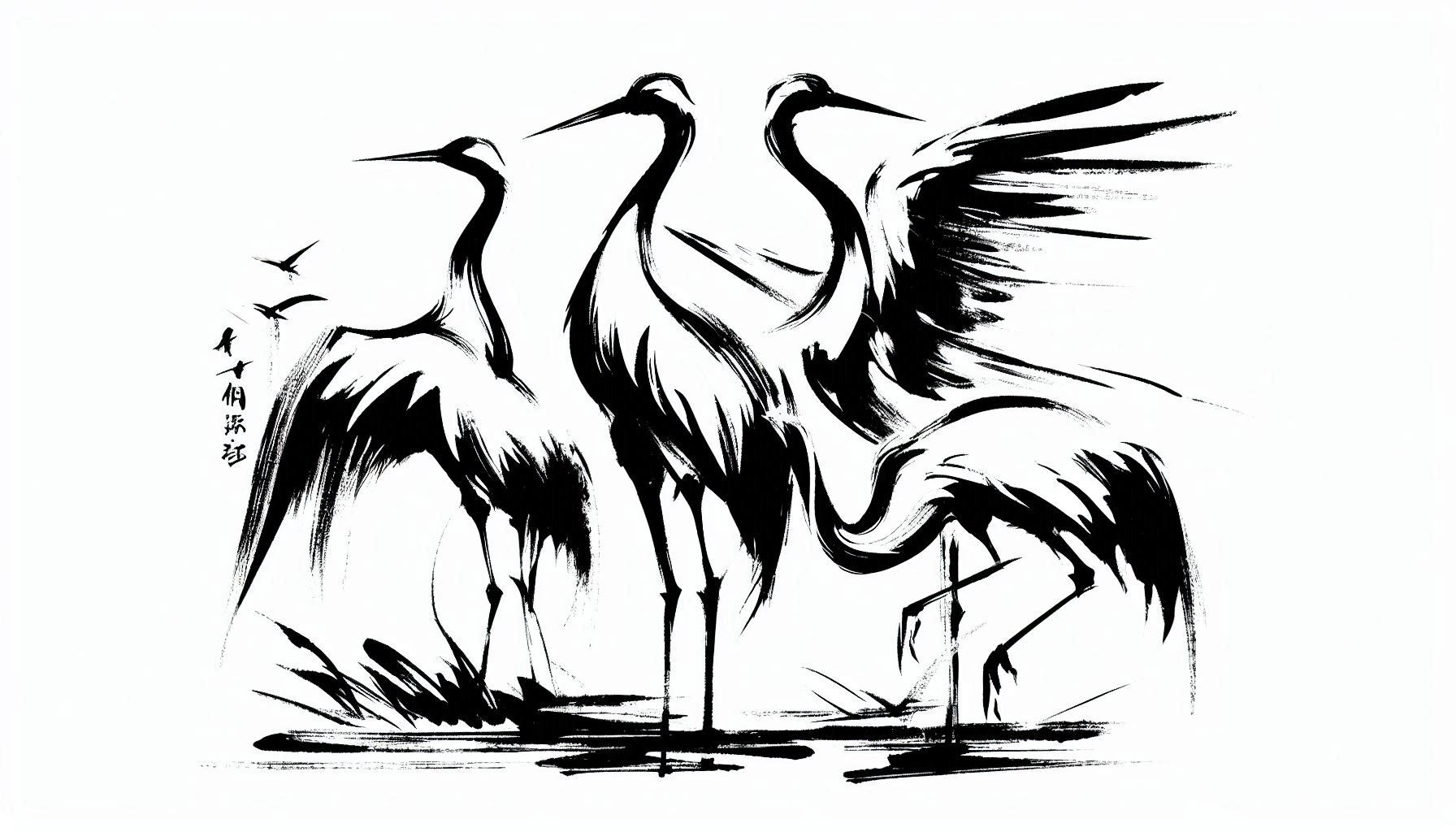Cranes in a Bold Ink Stroke Expressive B Graphic by kulturrno ...