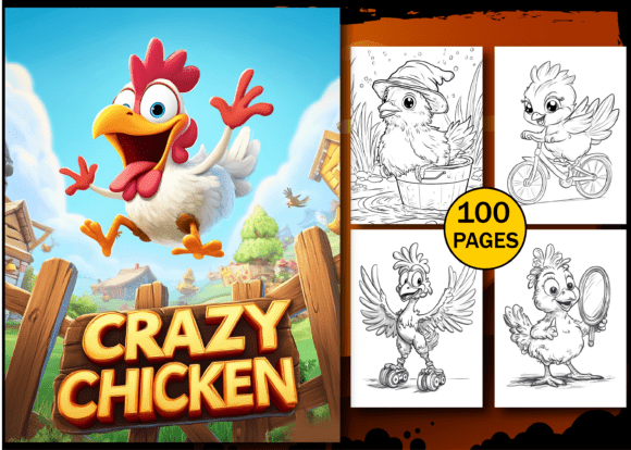 Crazy Chicken Funny Coloring Pages