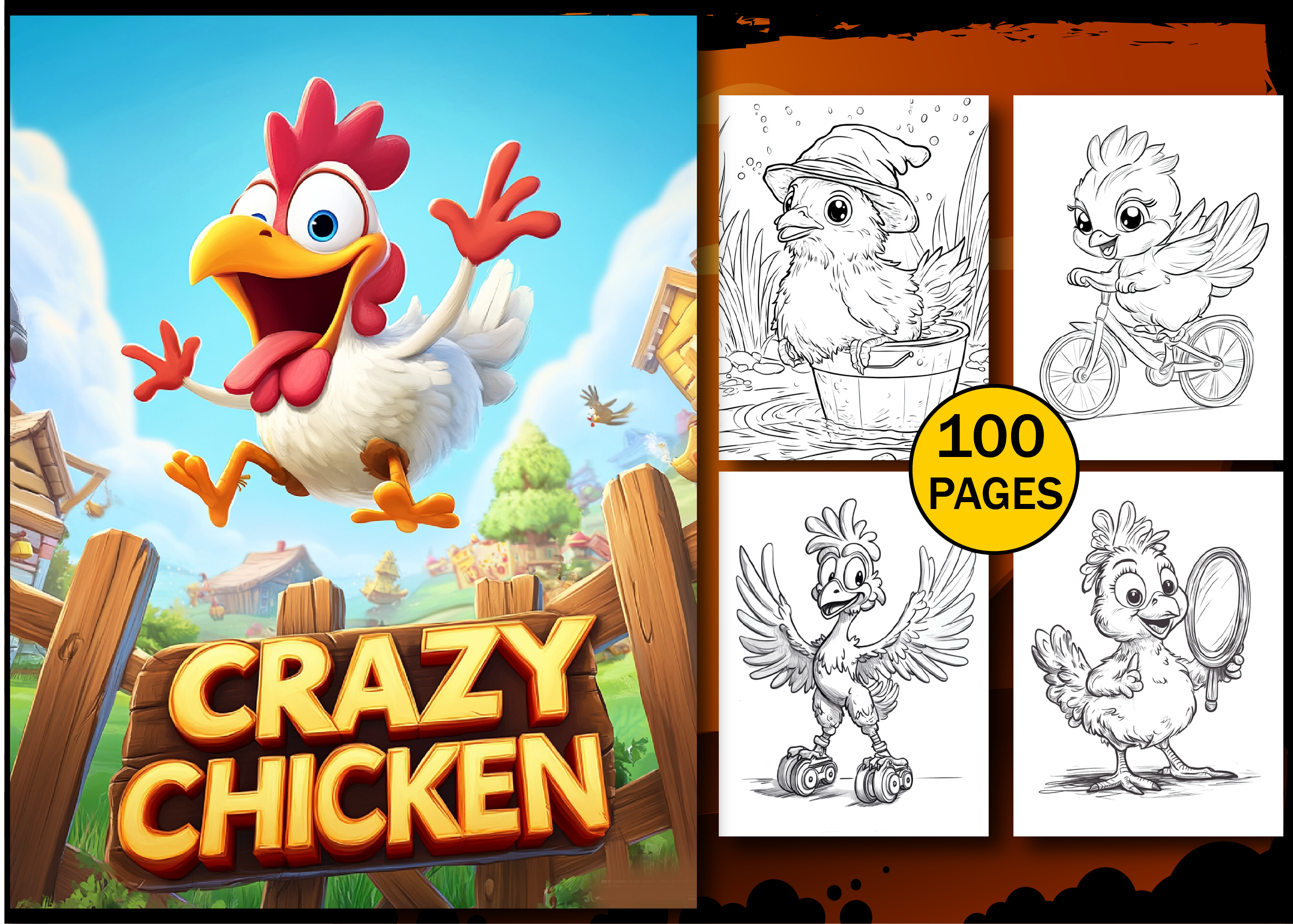 Crazy Chicken Funny Coloring Pages