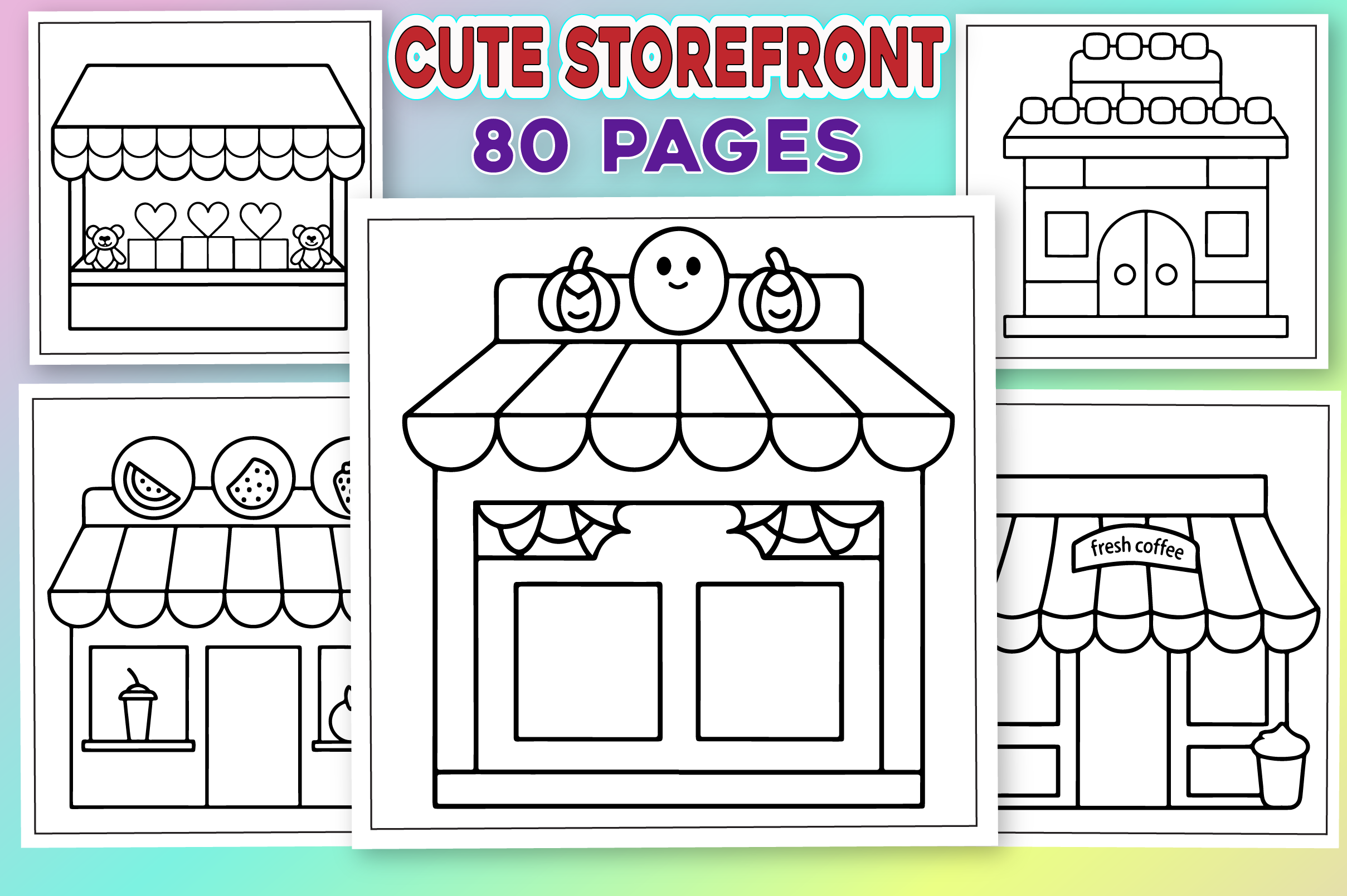 Cute Storefront, Easy Coloring Pages