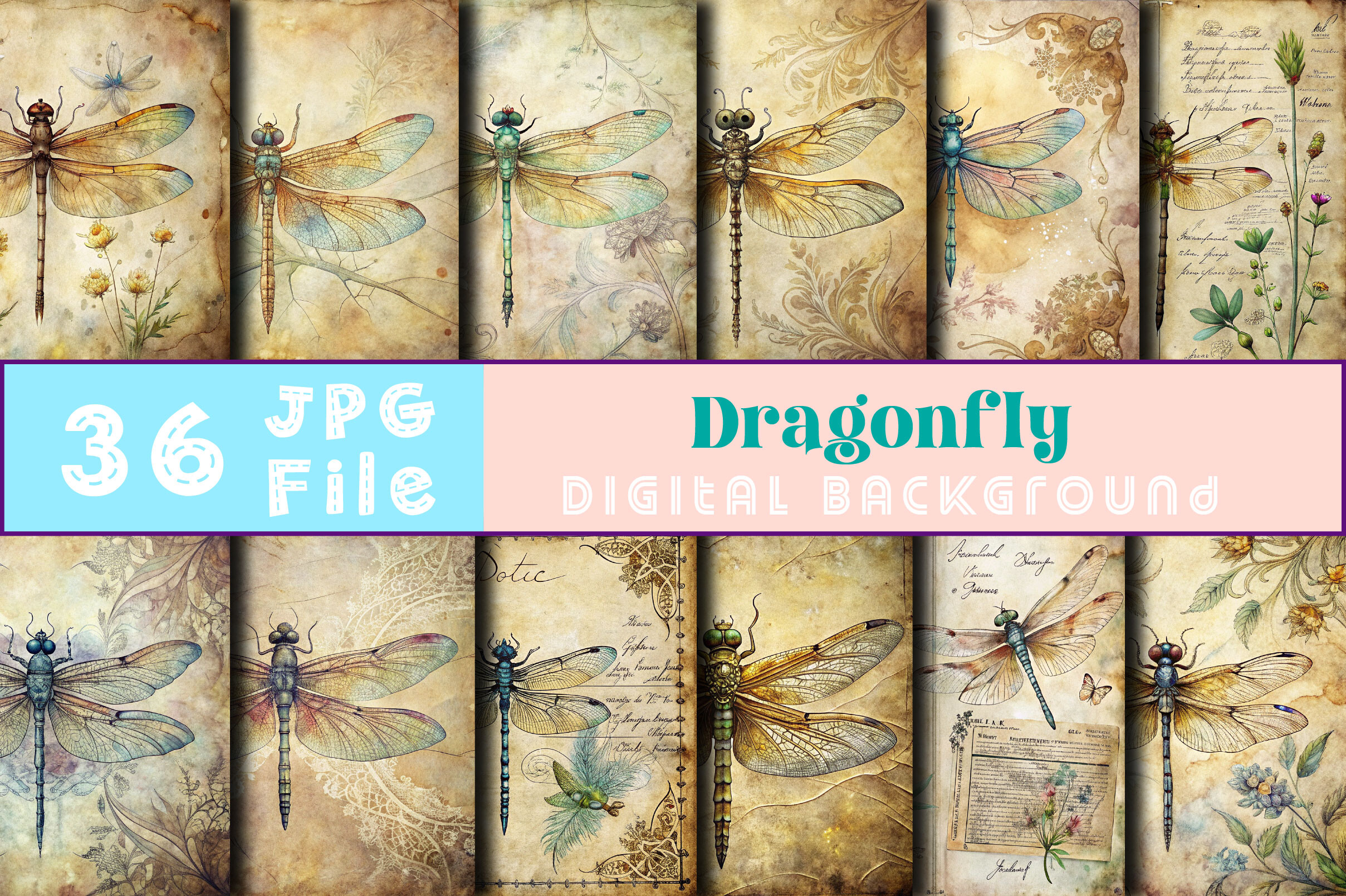 Dragonfly Junk Journal Pages Background Graphic by Bundle · Creative ...