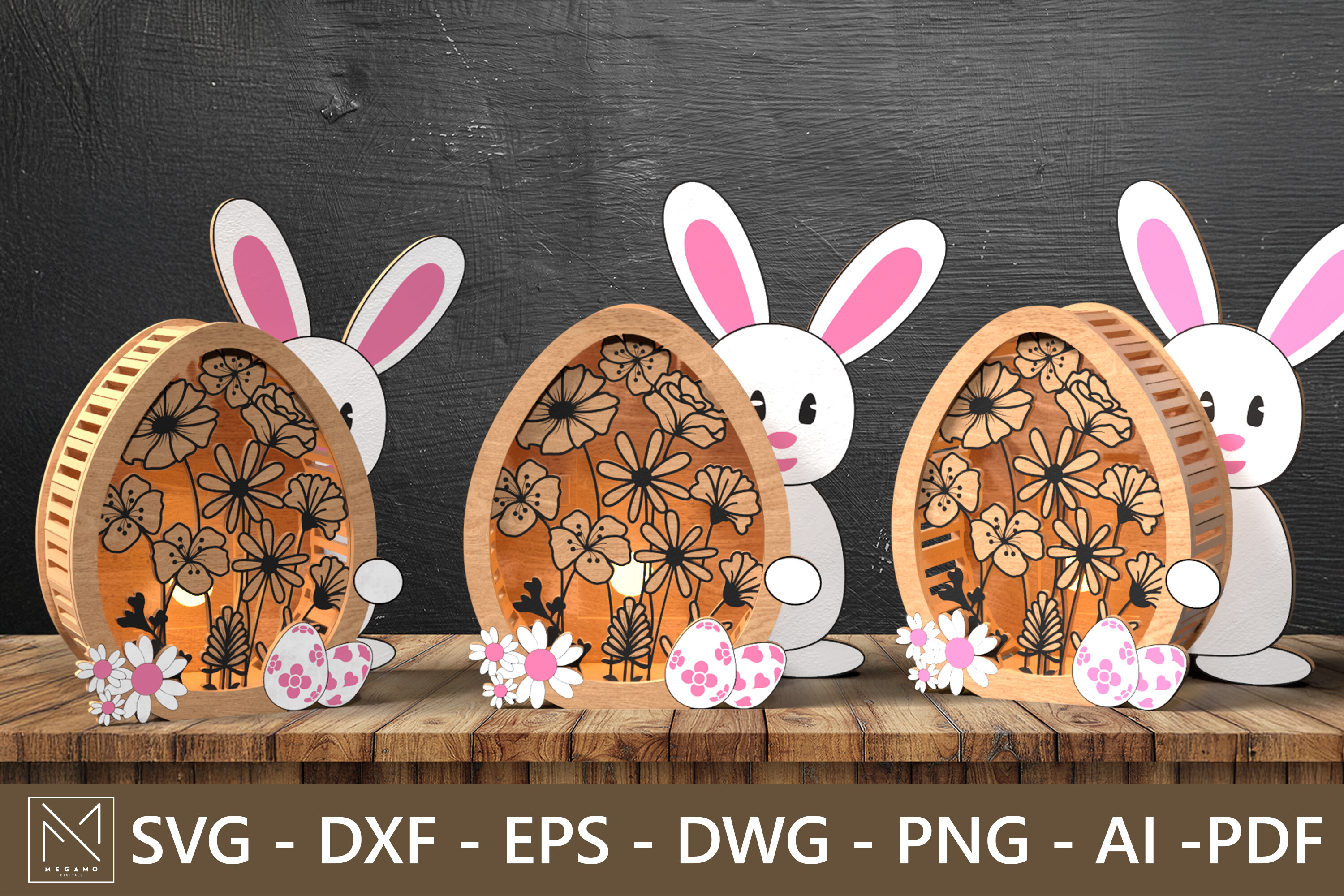 Easter Bunny & Egg 3D Layered Shadow Box · Creative Fabrica