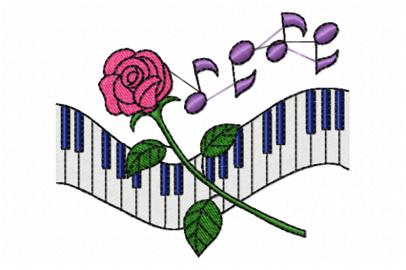 Music Rose Embroidery Design
