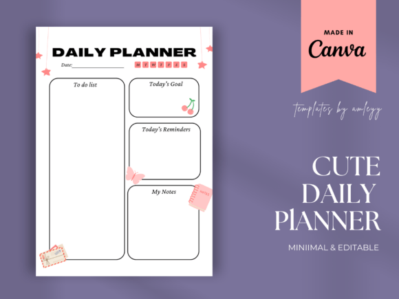 Simple Cute Daily Planner Canva Template Graphics
