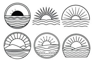 Sun and Sunset Landscape Line Art Icon Graphic by sahamilon125 ...