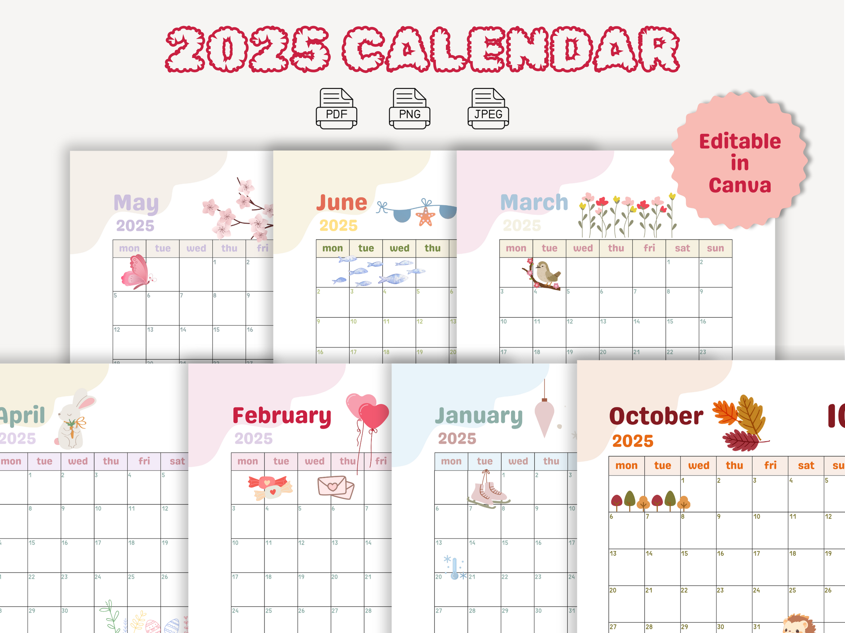 Calendar Canva Template Cute Planner