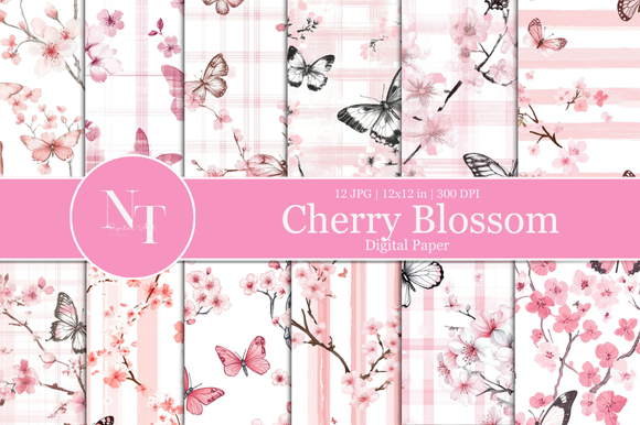 Cherry Blossom Digital Paper Graphic by Nam Tiwa · Creative Fabrica