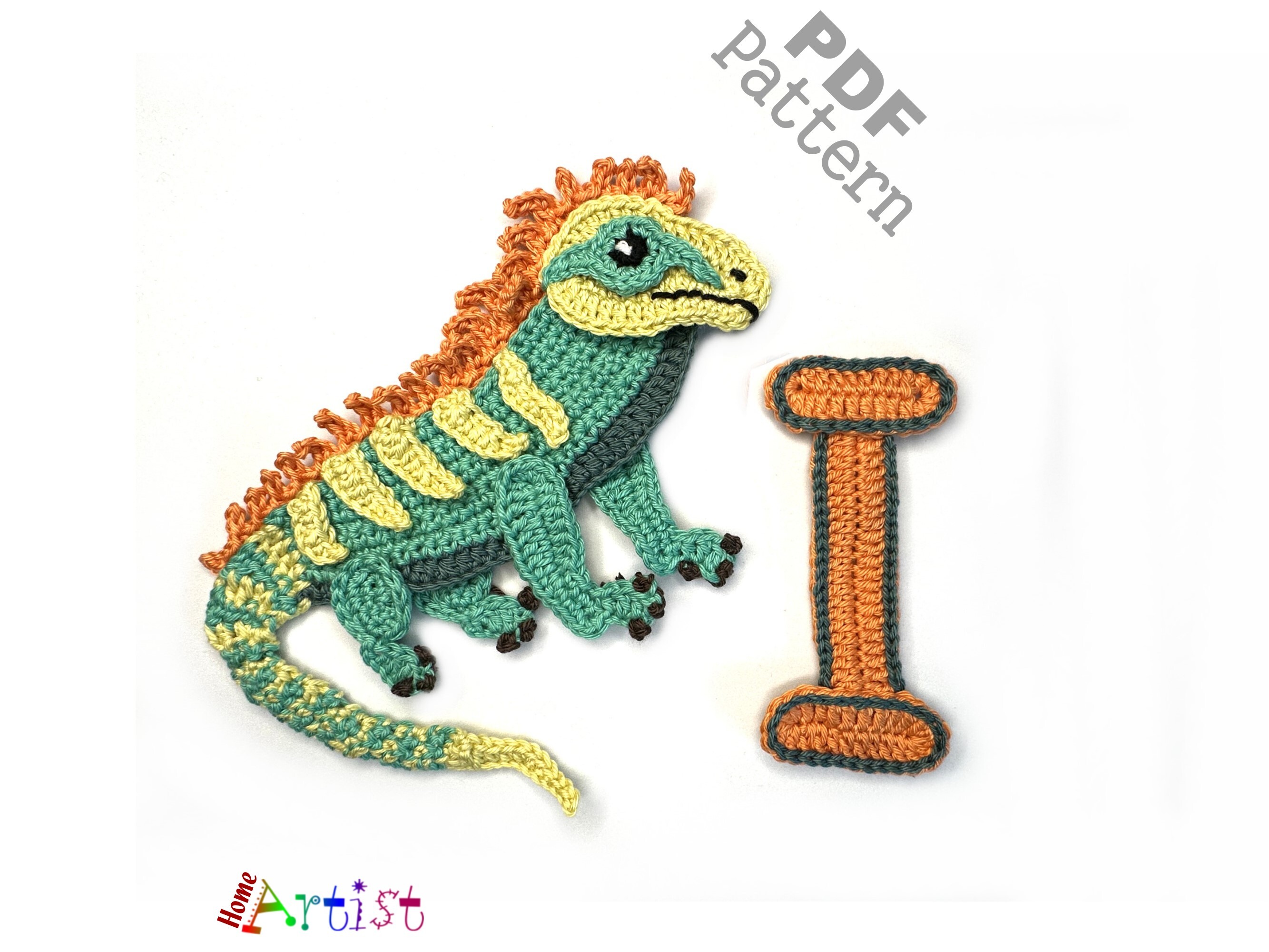 Crochet Animal Letter I Iguana Pattern