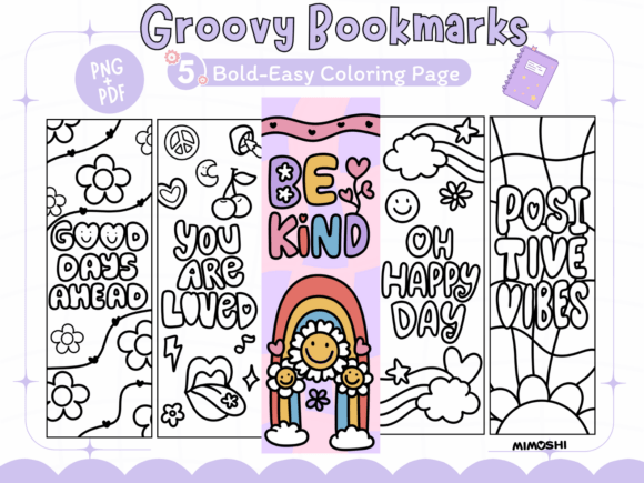 Groovy Bookmarks Printable Coloring