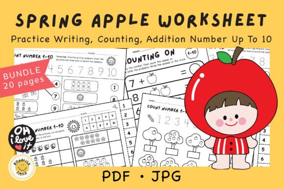 Spring Apple Number Worksheet Bundle