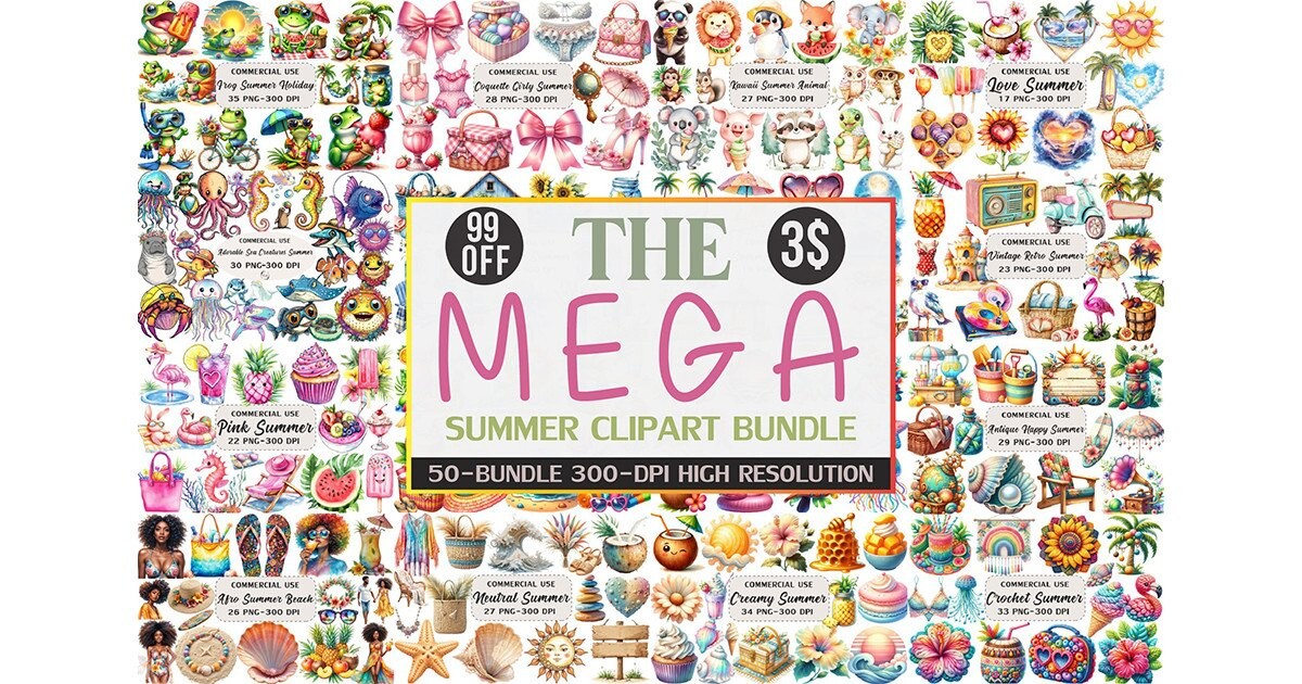 The Mega Summer Clipart Bundle Bundle · Creative Fabrica