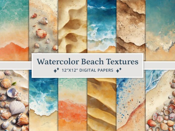 Watercolor Beach Textures Digital Papers