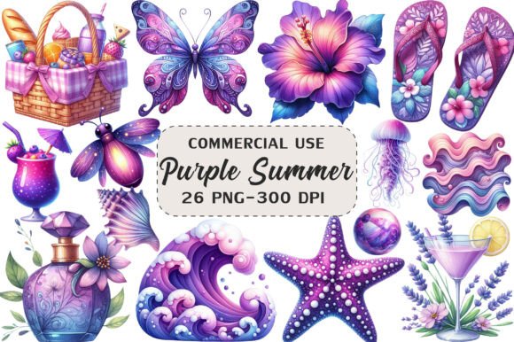 Watercolor Purple Summer Clipart Graphic by CraftNest · Creative Fabrica