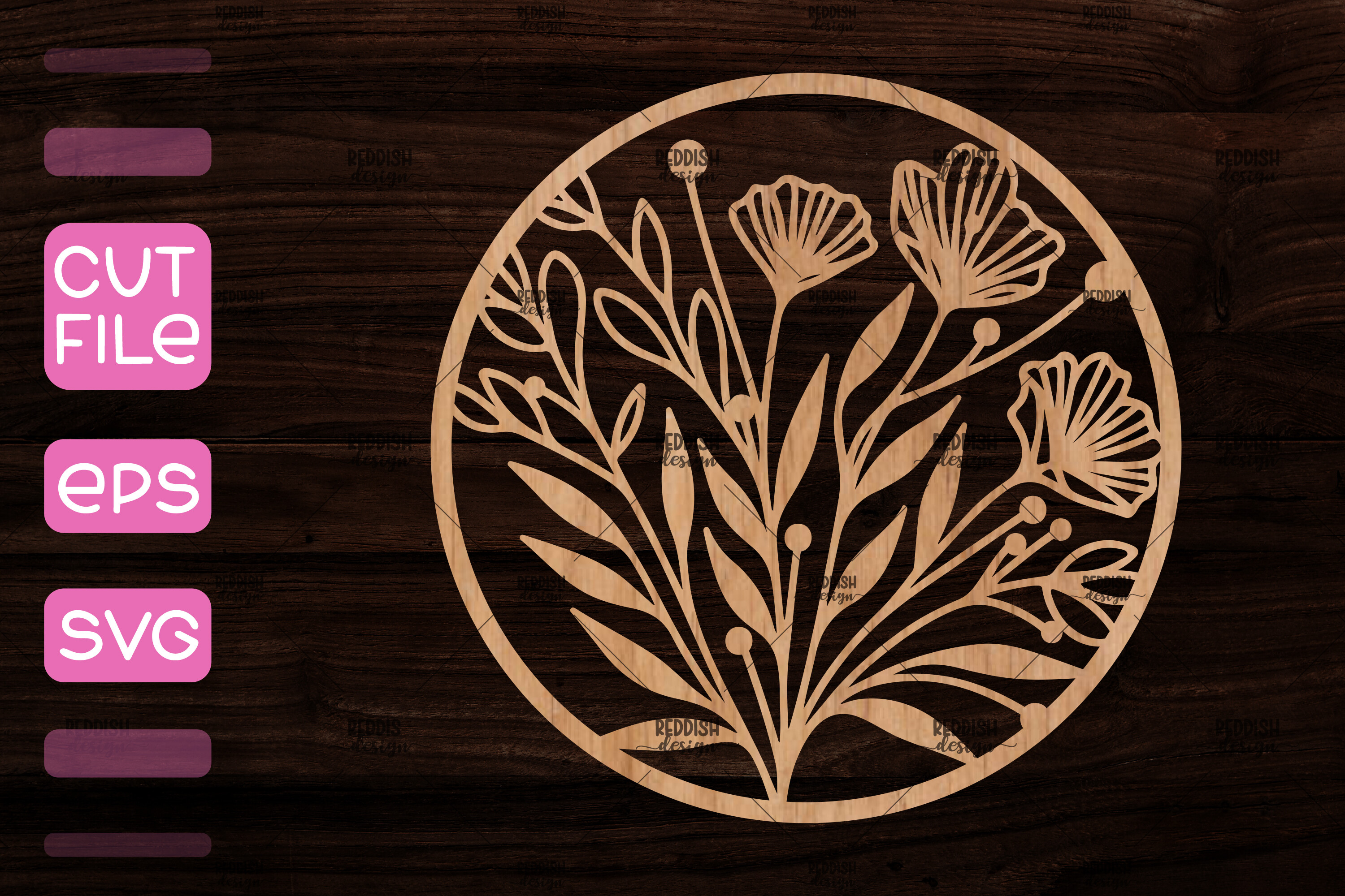 Round Sign Svg, Floral Svg Cut File, Wo · Creative Fabrica