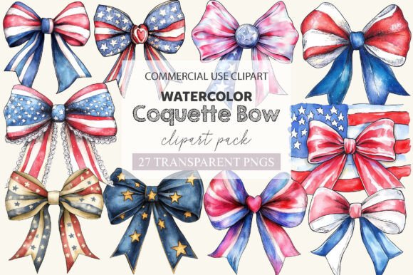Coquette Bow 4th of July Clipart Graphic by BlackDogsMedia · Creative ...