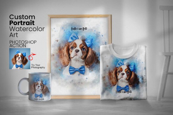 Custom Portrait Watercolor Art layered PSD for custom pet portrait