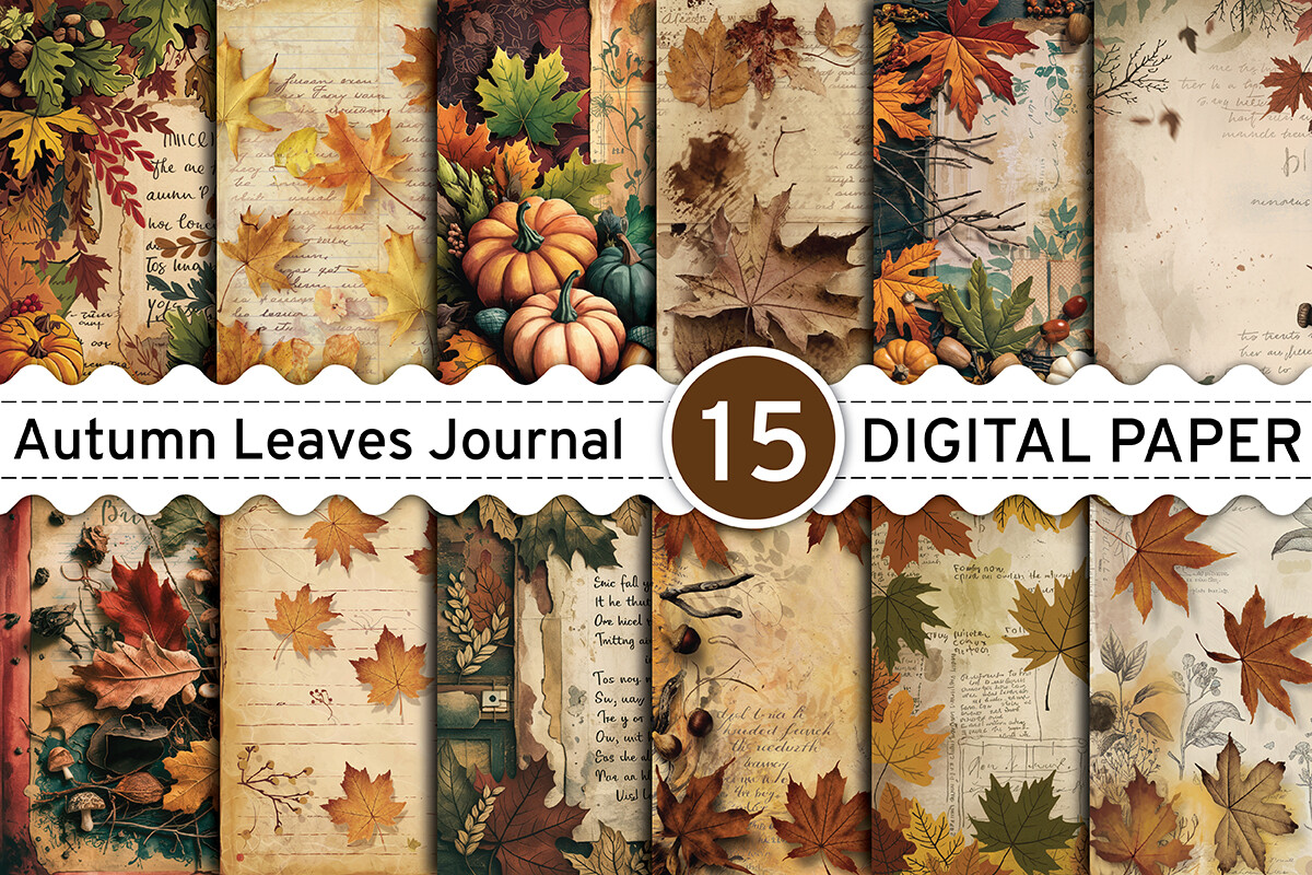 Vintage Autumn Leaves Junk Journal Pages Graphic by design studio3 ...