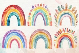 Watercolor Boho Rainbow Clipart Bundle Graphic by creative design ...