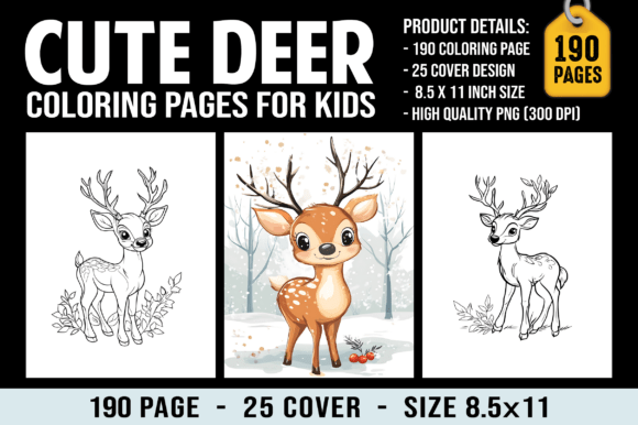 190 Cute Deer Coloring Pages for Kids Graphic by Craftking · Creative ...