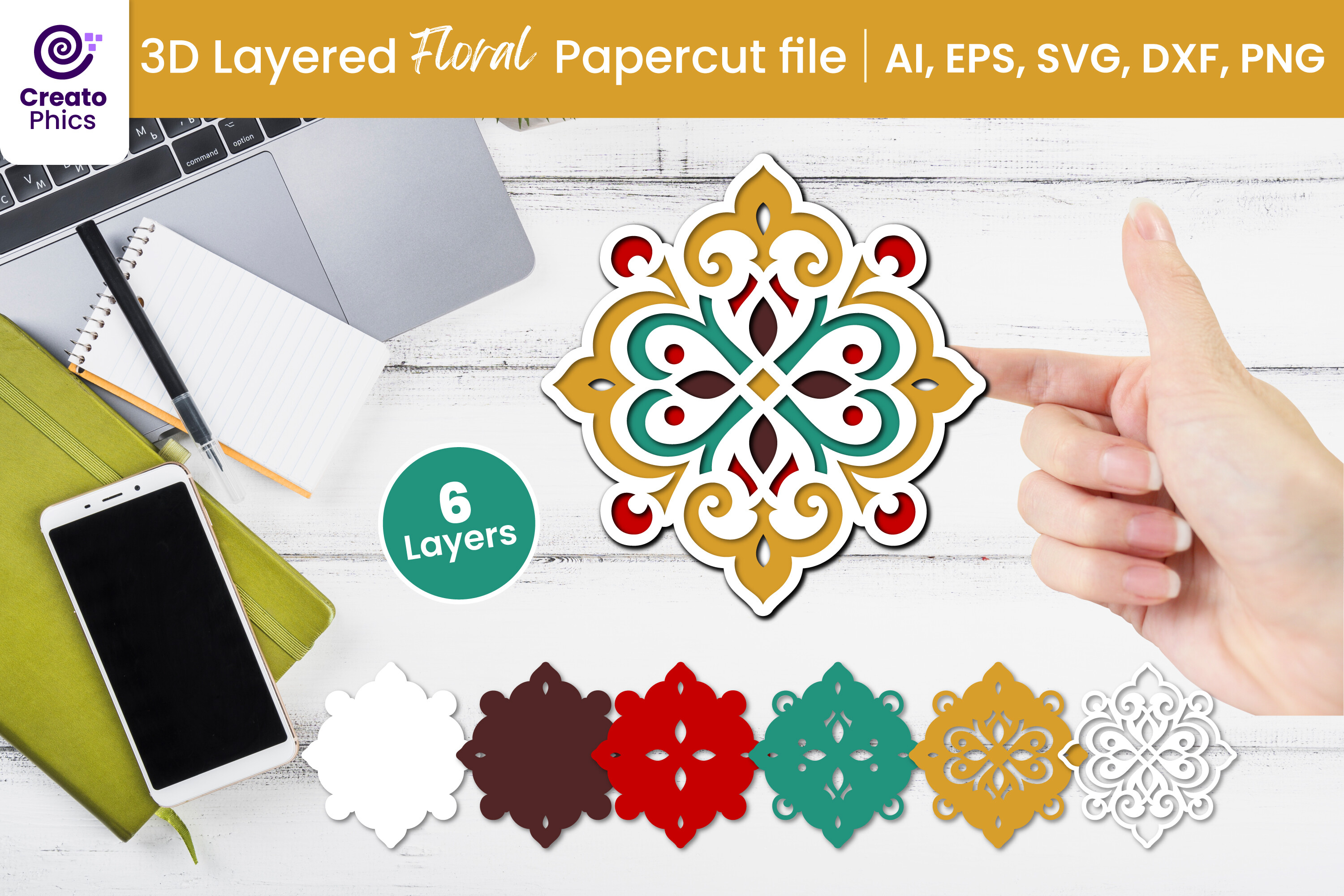 3D Layered Floral Paper Cutting SVG · Creative Fabrica