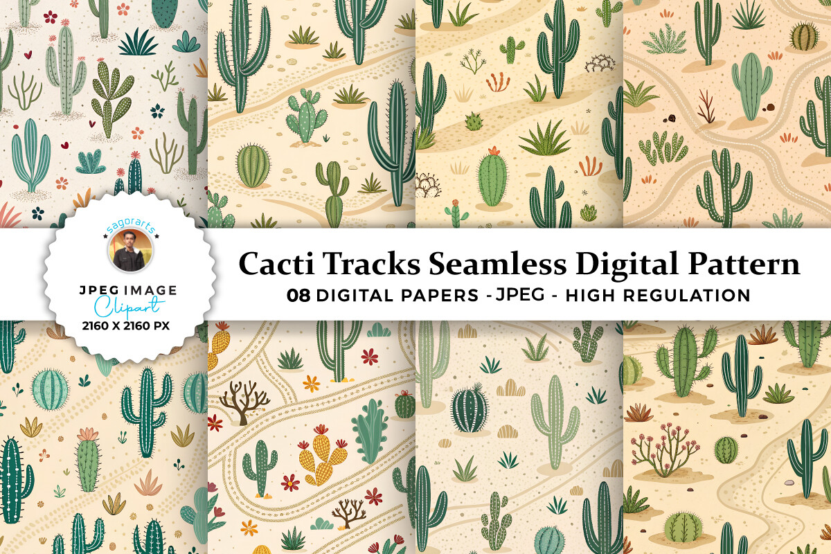 Cacti Tracks Seamless Digital Pattern Graphic by sagorarts · Creative ...