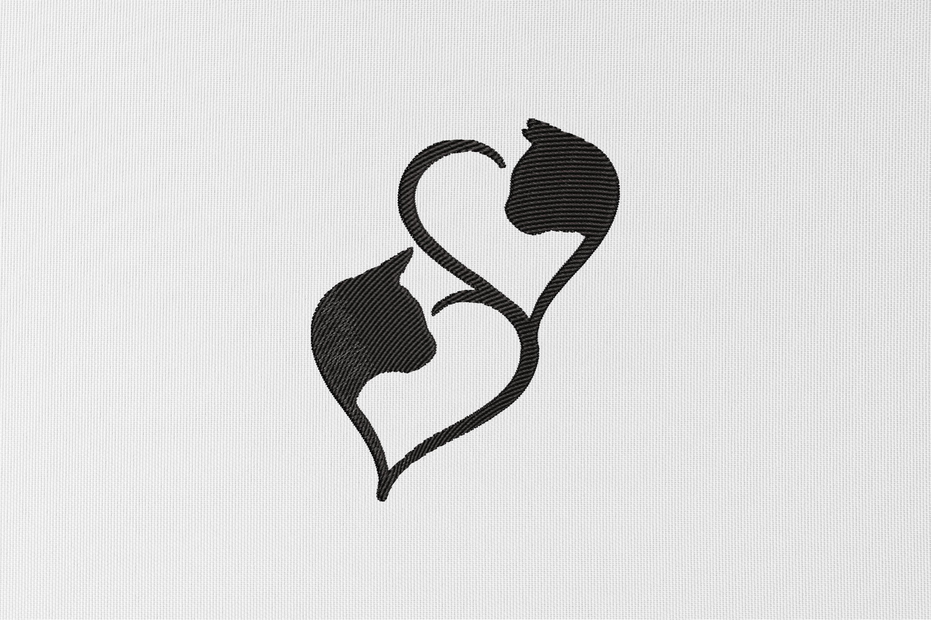 Cat Heart Embroidery Design