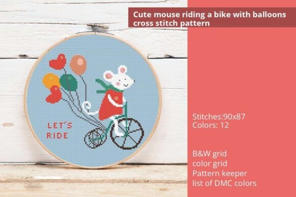 Cute Mouse Riding a Bike with Balloons