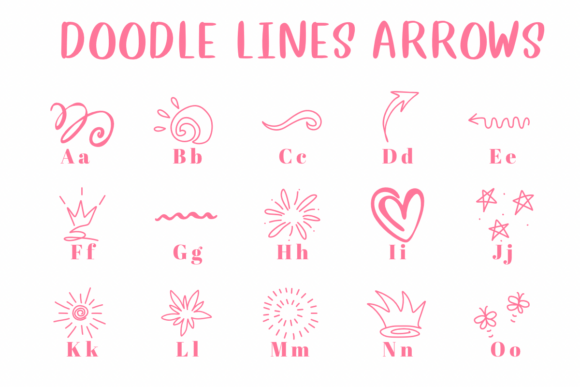 Doodle Lines Arrows Font PNG with transparent background - Preview 1