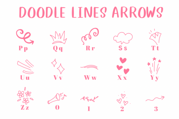 Doodle Lines Arrows Font PNG with transparent background - Preview 2
