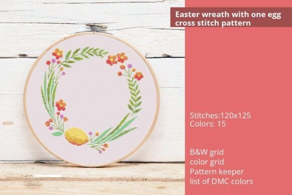 Easter Wreath with One Egg Cross Stitch