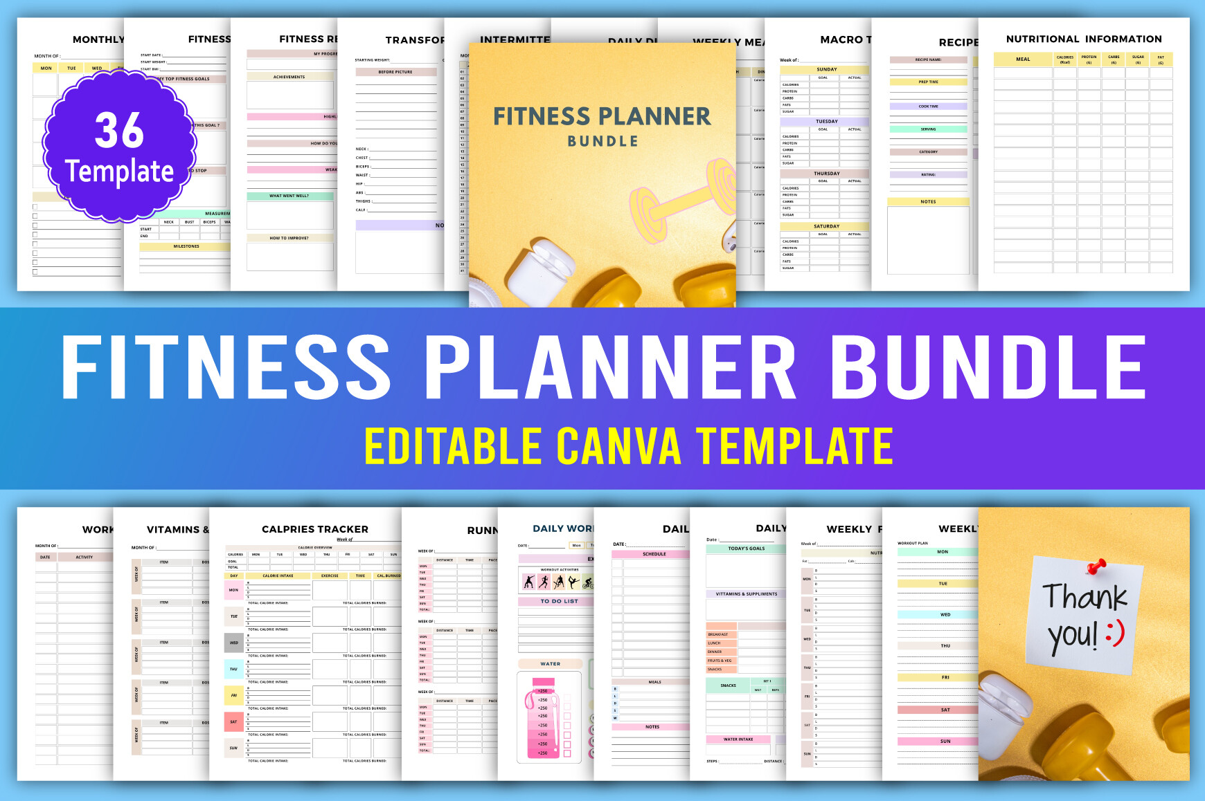 Fitness Planner Bundle Canva Interior Graphic by designmela01 ...