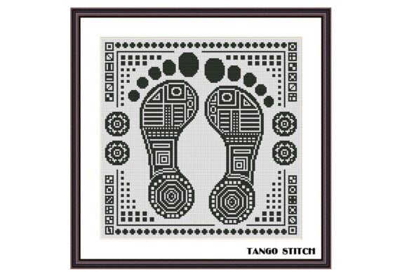 Footprints Black Cross Stitch Pattern