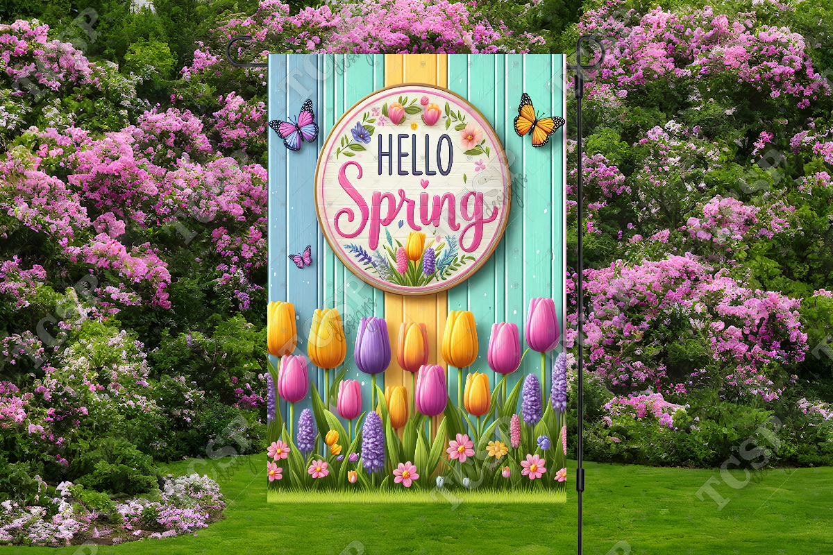 Hello Spring Garden Flag Graphic by TCSP Designs · Creative Fabrica