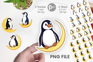 Penguin on Moon Sticker