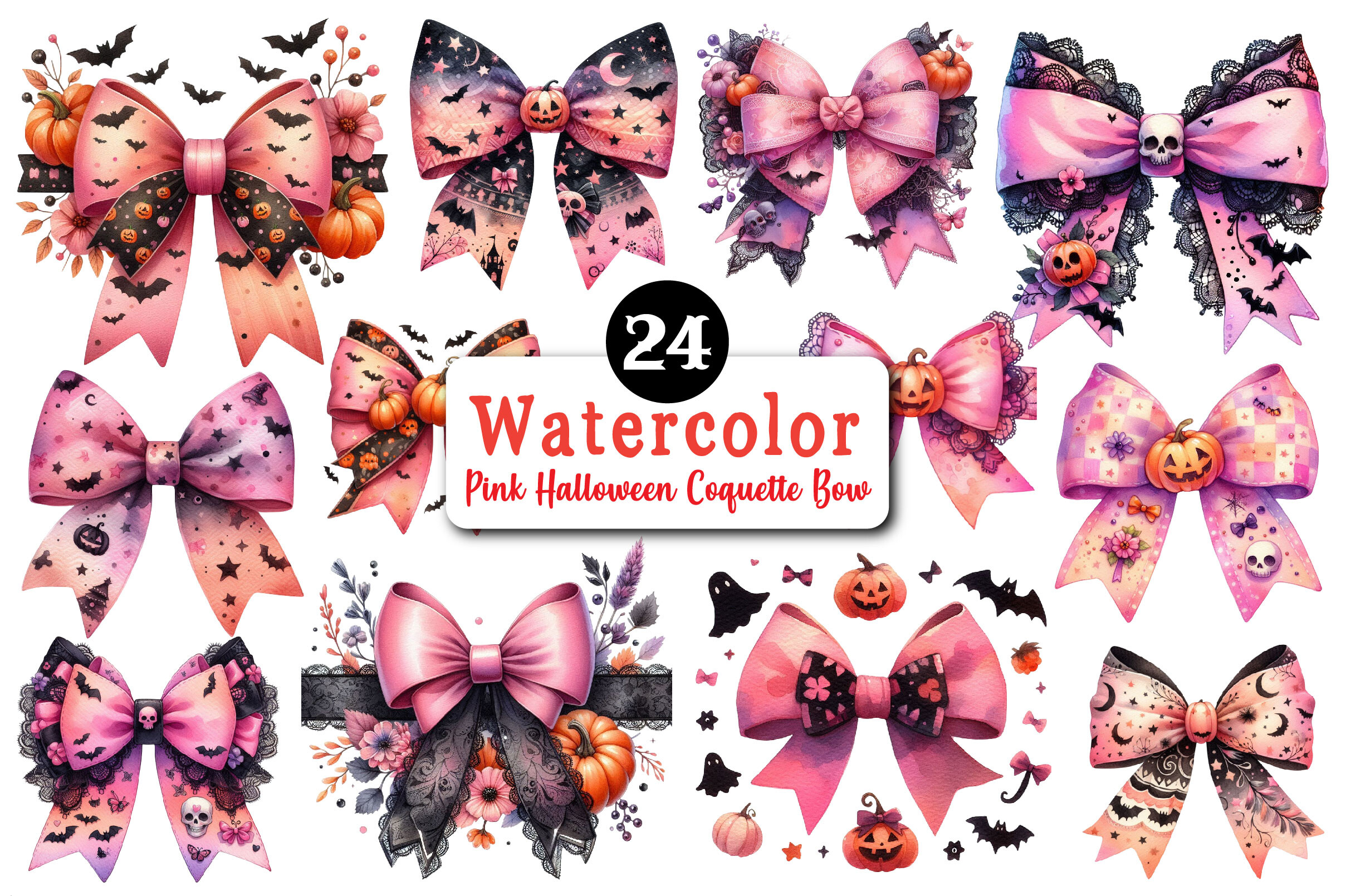 Pink Halloween Coquette Bow Clipart Graphic by Design Market · Creative ...