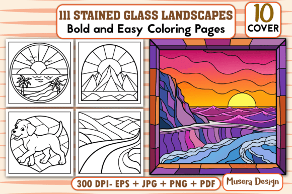 Stained Glass Landscapes Coloring Pages
