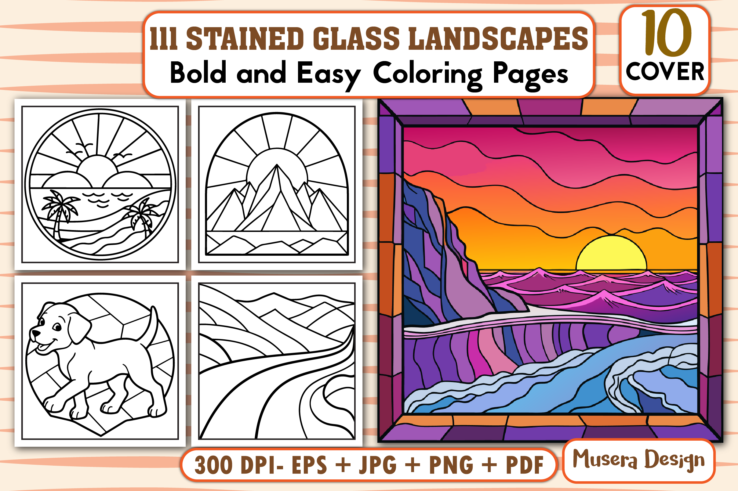 Stained Glass Landscapes Coloring Pages