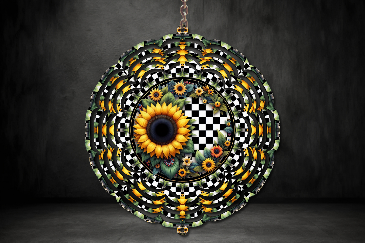 Sunflower Checkered Wind Spinner Graphic by TCSP Designs · Creative Fabrica