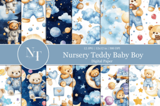 Blue Teddy Bear Baby Boy Digital Paper Graphic by Nam Tiwa · Creative ...