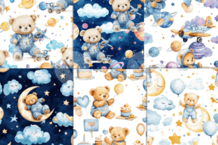 Blue Teddy Bear Baby Boy Digital Paper Graphic by Nam Tiwa · Creative ...