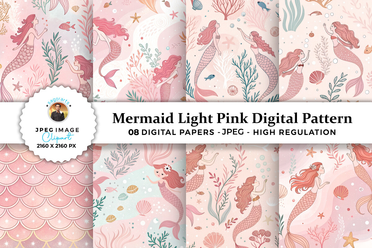 Mermaid Light Pink Digital Pattern Graphic by sagorarts · Creative Fabrica