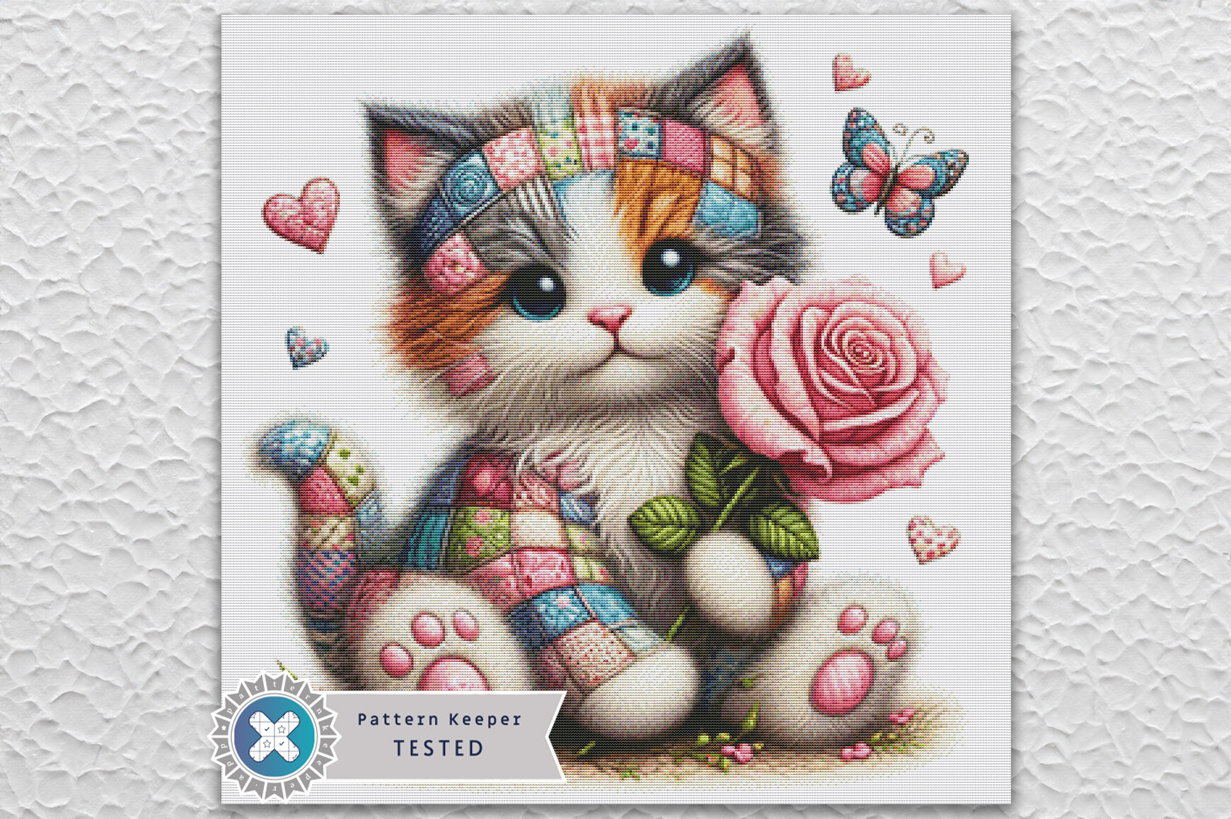 Patchwork Kitten Cross Stitch Pattern