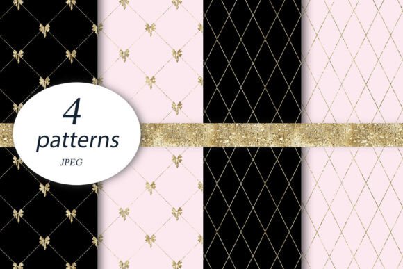 Pink Gold Bows Glamour Background Paper